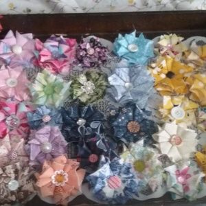 Handmade fabric flower hair clips